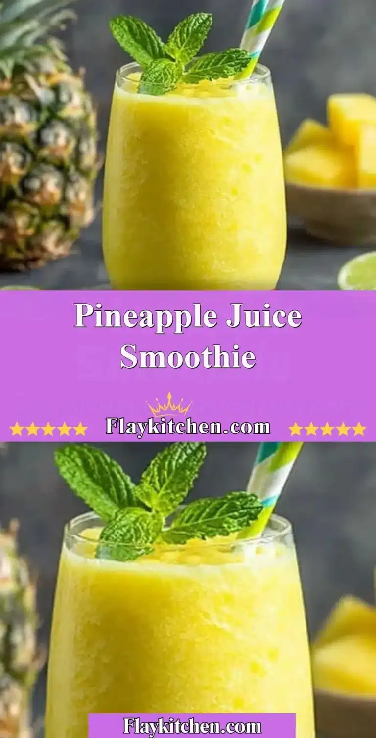 Delicious pineapple juice smoothie in a glass with fresh pineapple slices