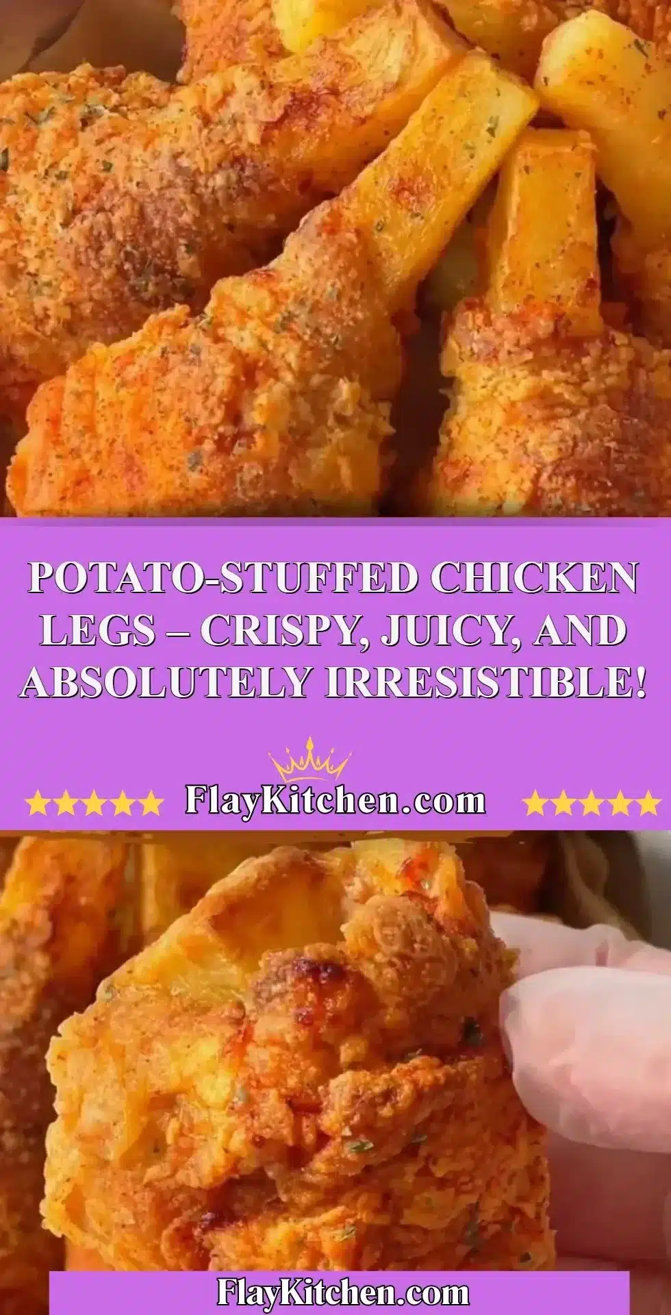 Delicious Potato-Stuffed Chicken Legs, crispy and juicy, ready to serve.
