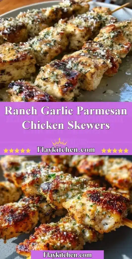 Ranch Garlic Parmesan Chicken Skewers ready to serve on a platter.