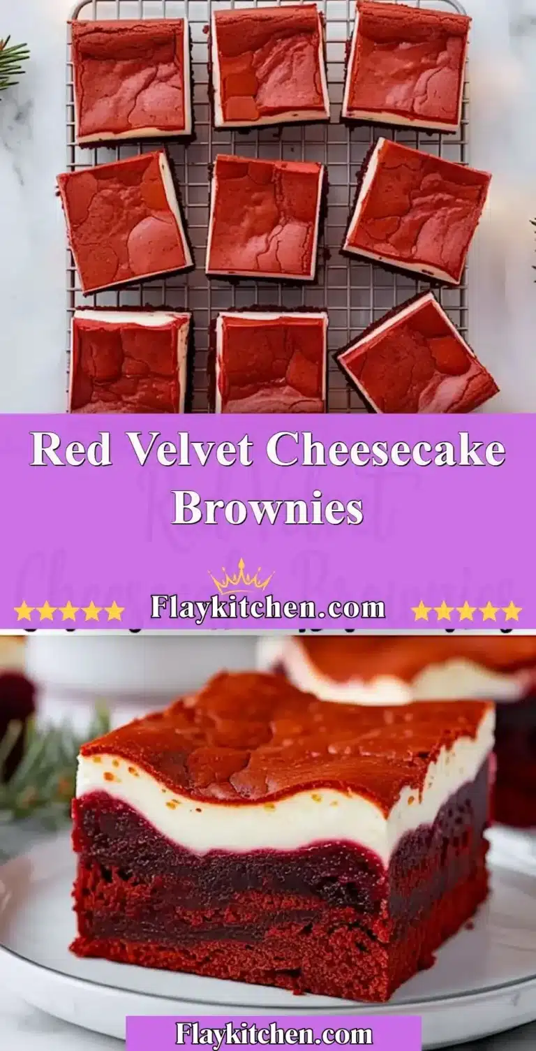 Delicious red velvet cheesecake brownies topped with cream cheese frosting