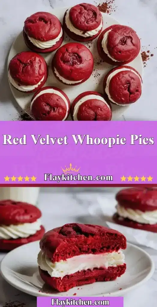 Red Velvet Whoopie Pies with creamy filling on a white plate