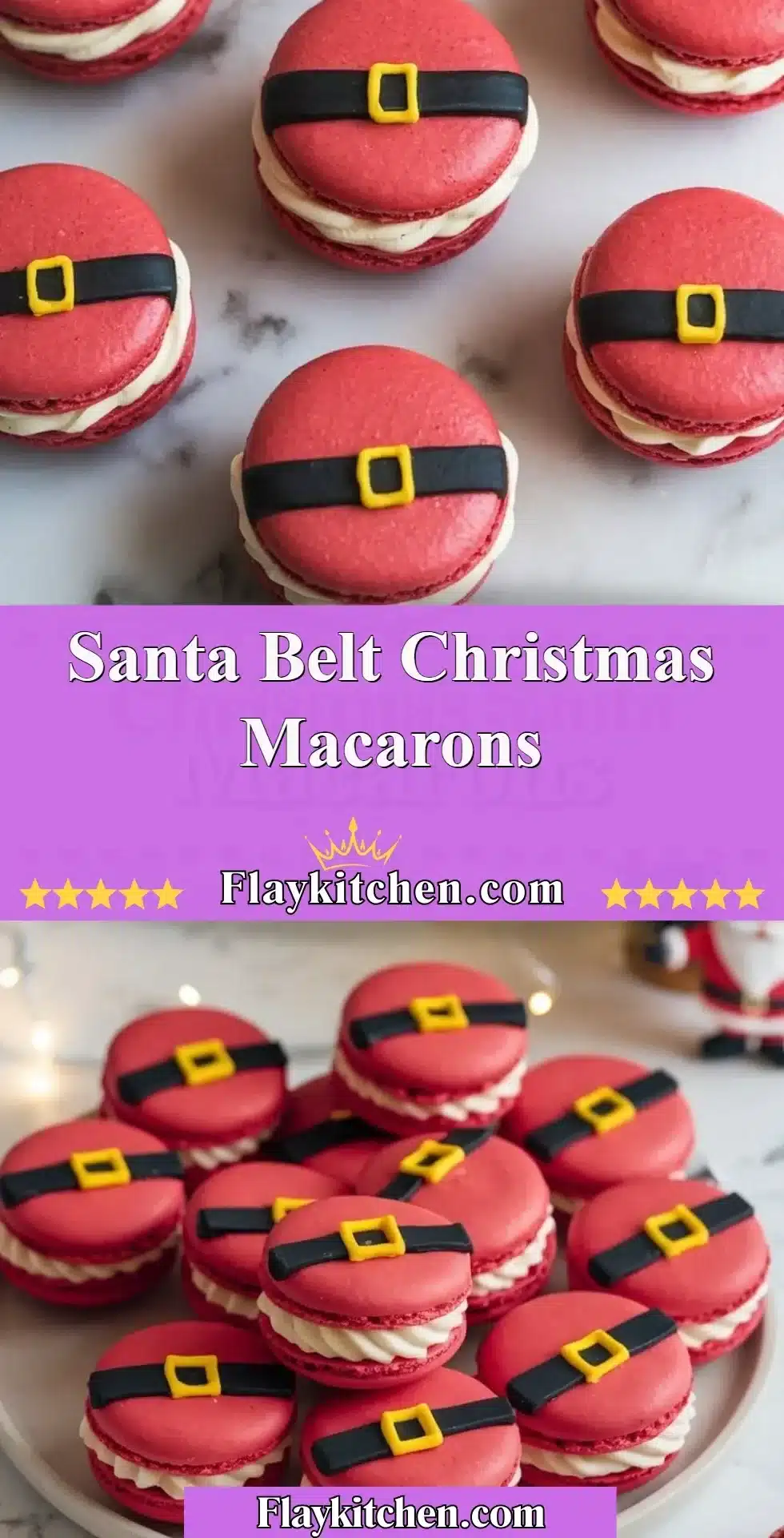 Santa Belt Christmas macarons decorated for festive holiday cheer