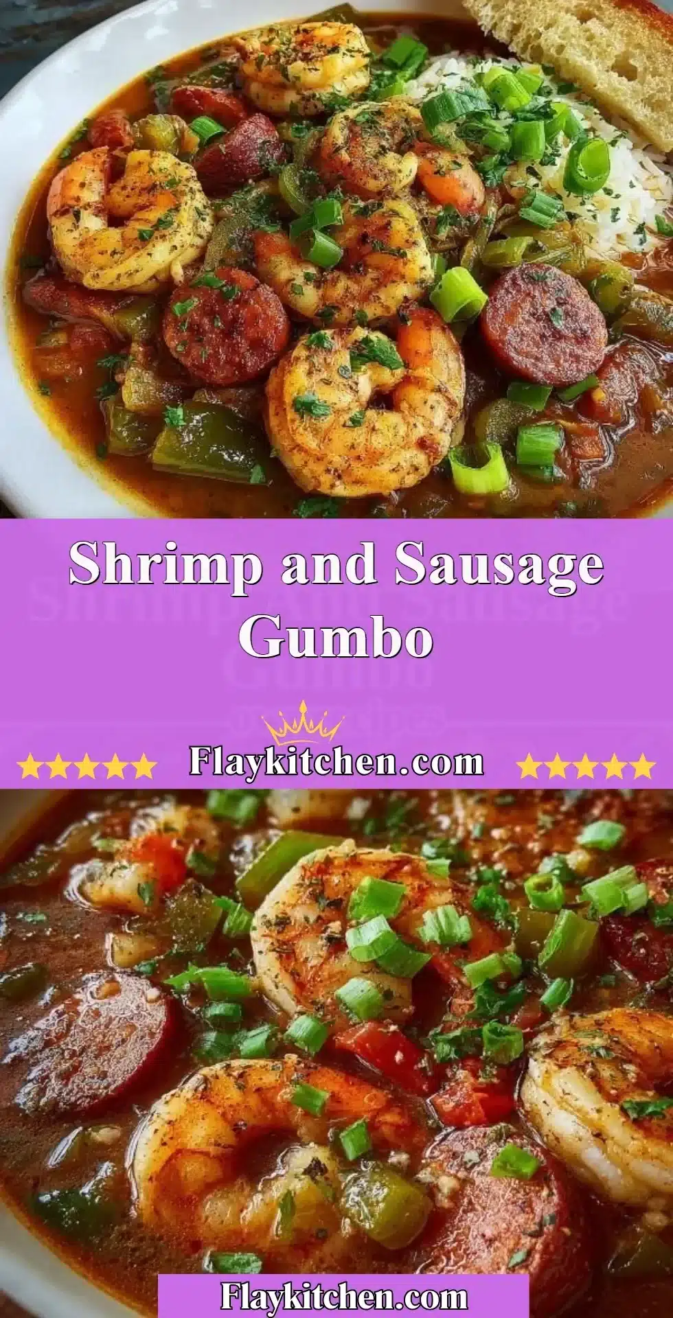 Delicious bowl of shrimp sausage gumbo with rice and spices