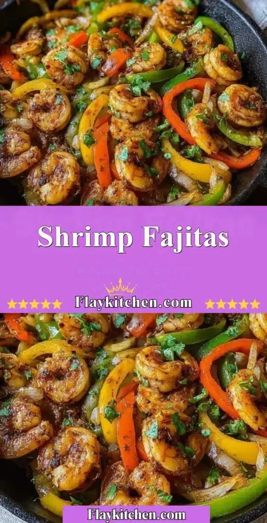 Colorful shrimp fajitas with peppers and onions served on a plate