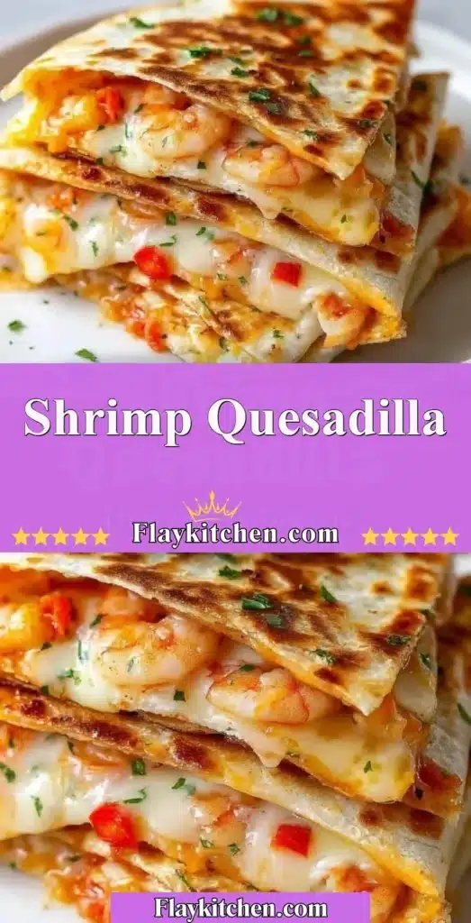 Shrimp quesadilla with melted cheese and fresh ingredients on a plate
