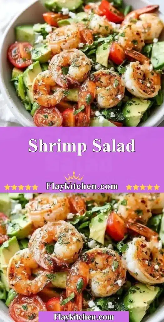 Delicious shrimp salad served in a bowl with fresh vegetables and dressing