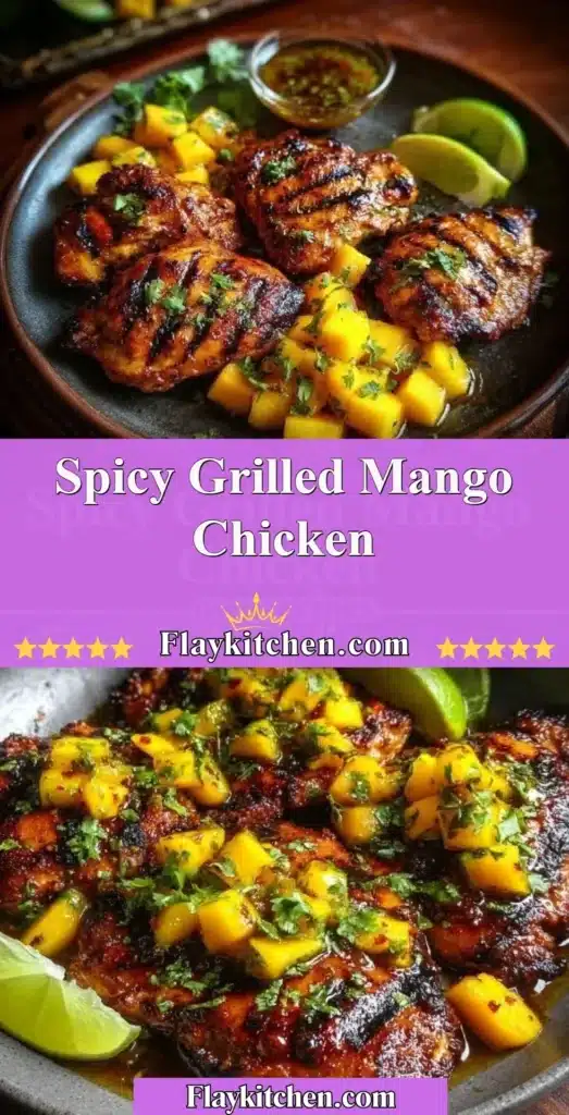 Spicy Grilled Mango Chicken on a plate with garnish