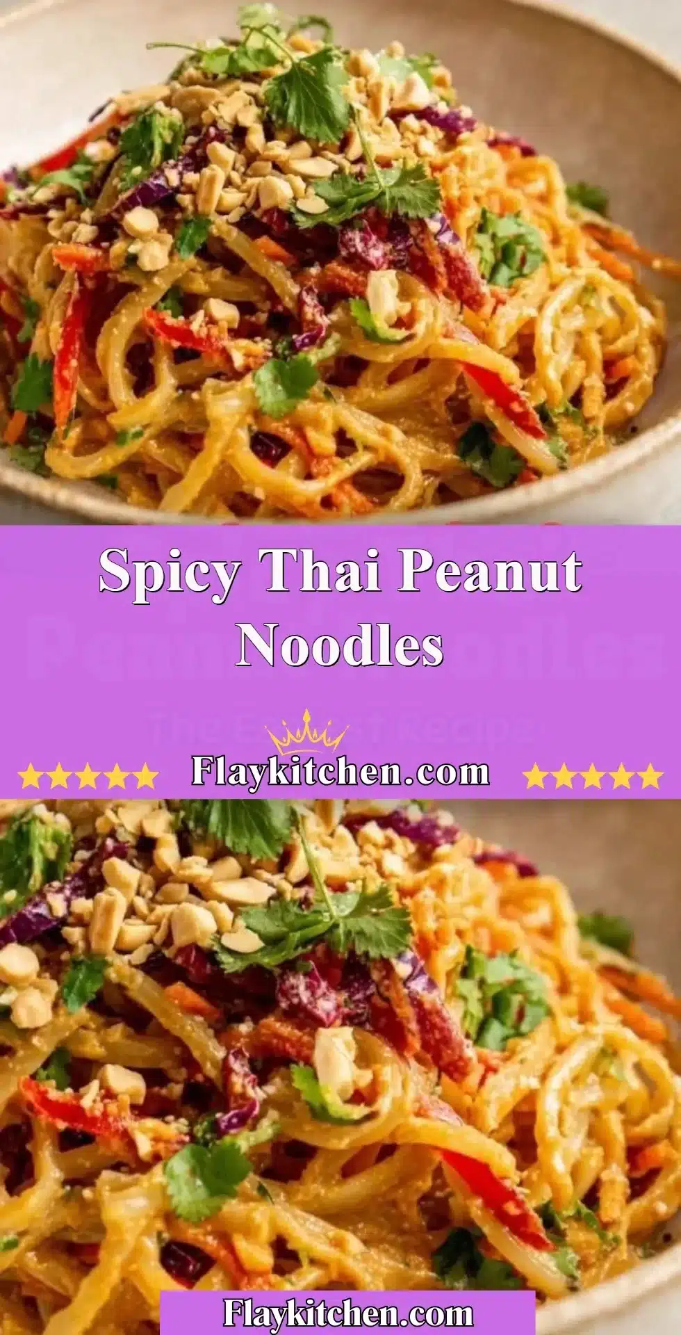 Bowl of spicy Thai peanut noodles topped with fresh herbs