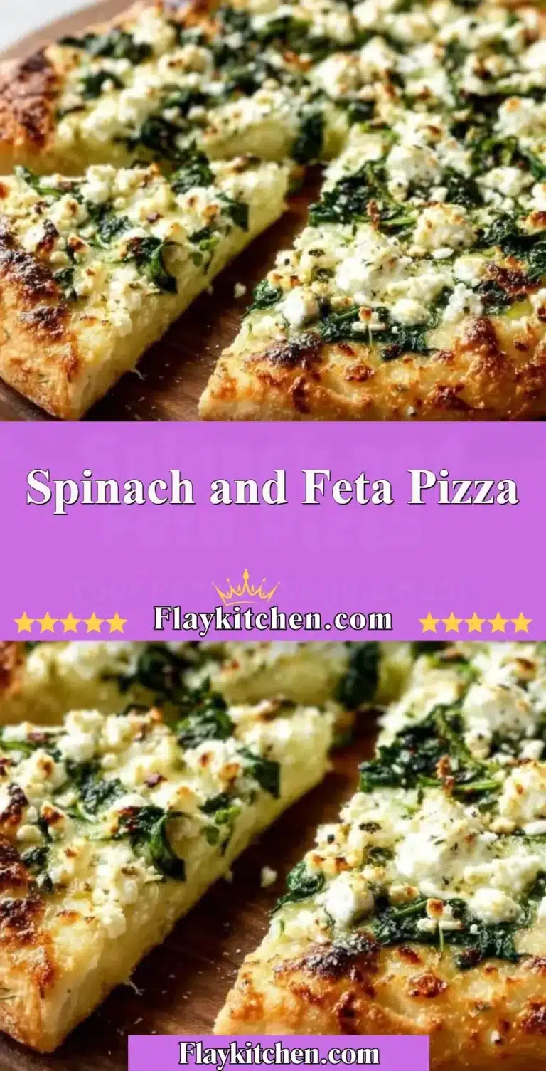 Delicious Spinach and Feta Pizza topped with fresh spinach and creamy feta cheese