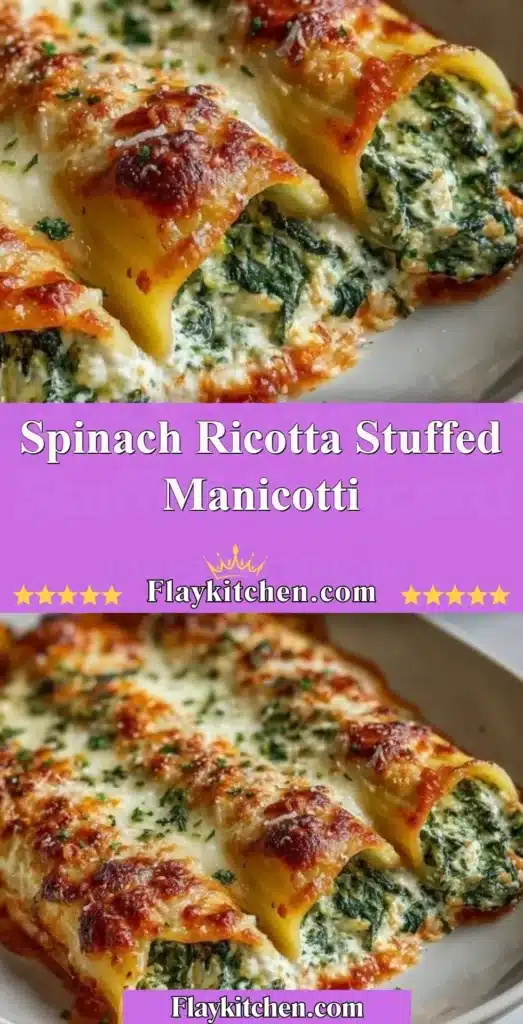Spinach Ricotta Stuffed Manicotti ready to be served in a dish