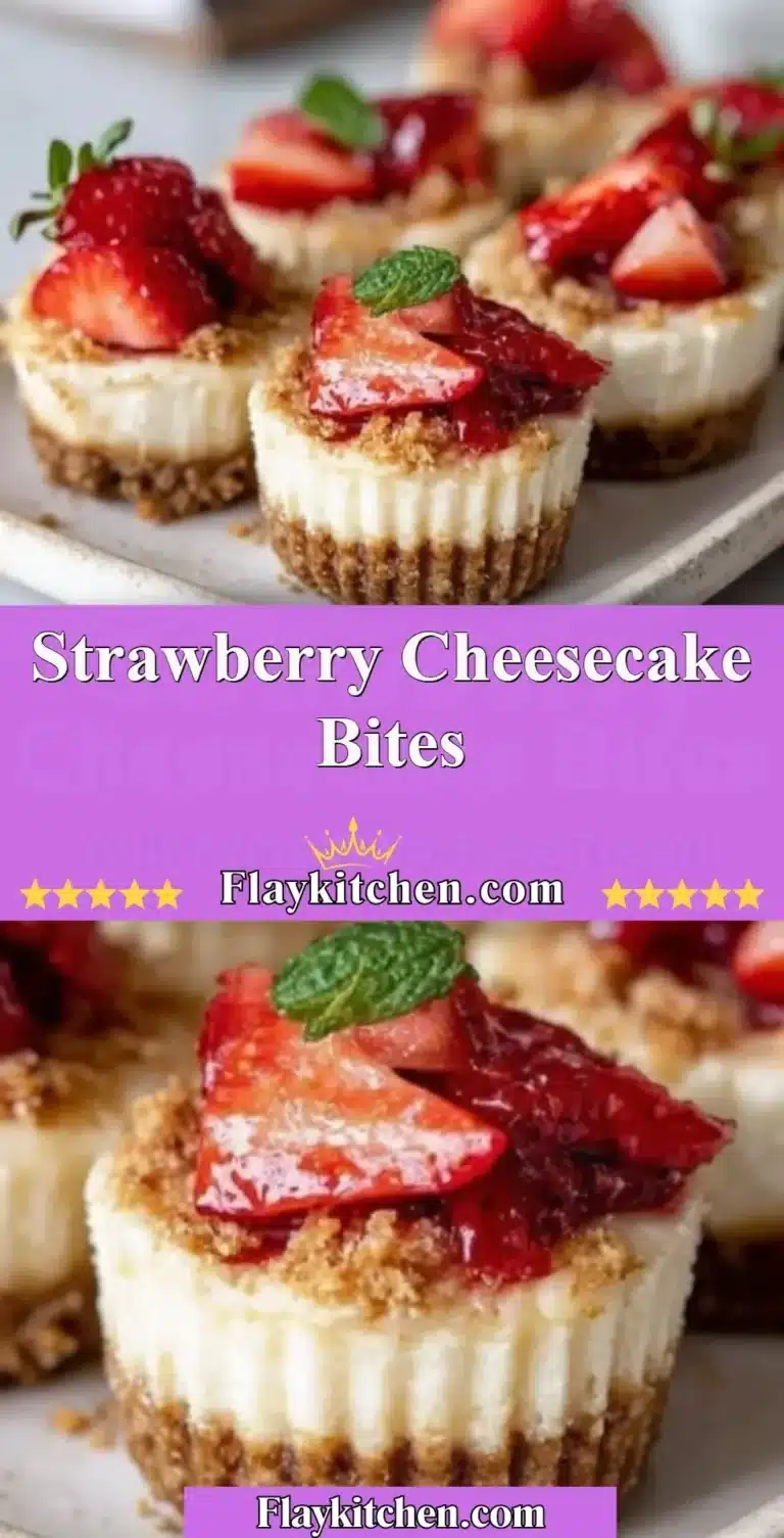 Delicious homemade strawberry cheesecake bites on a white plate.