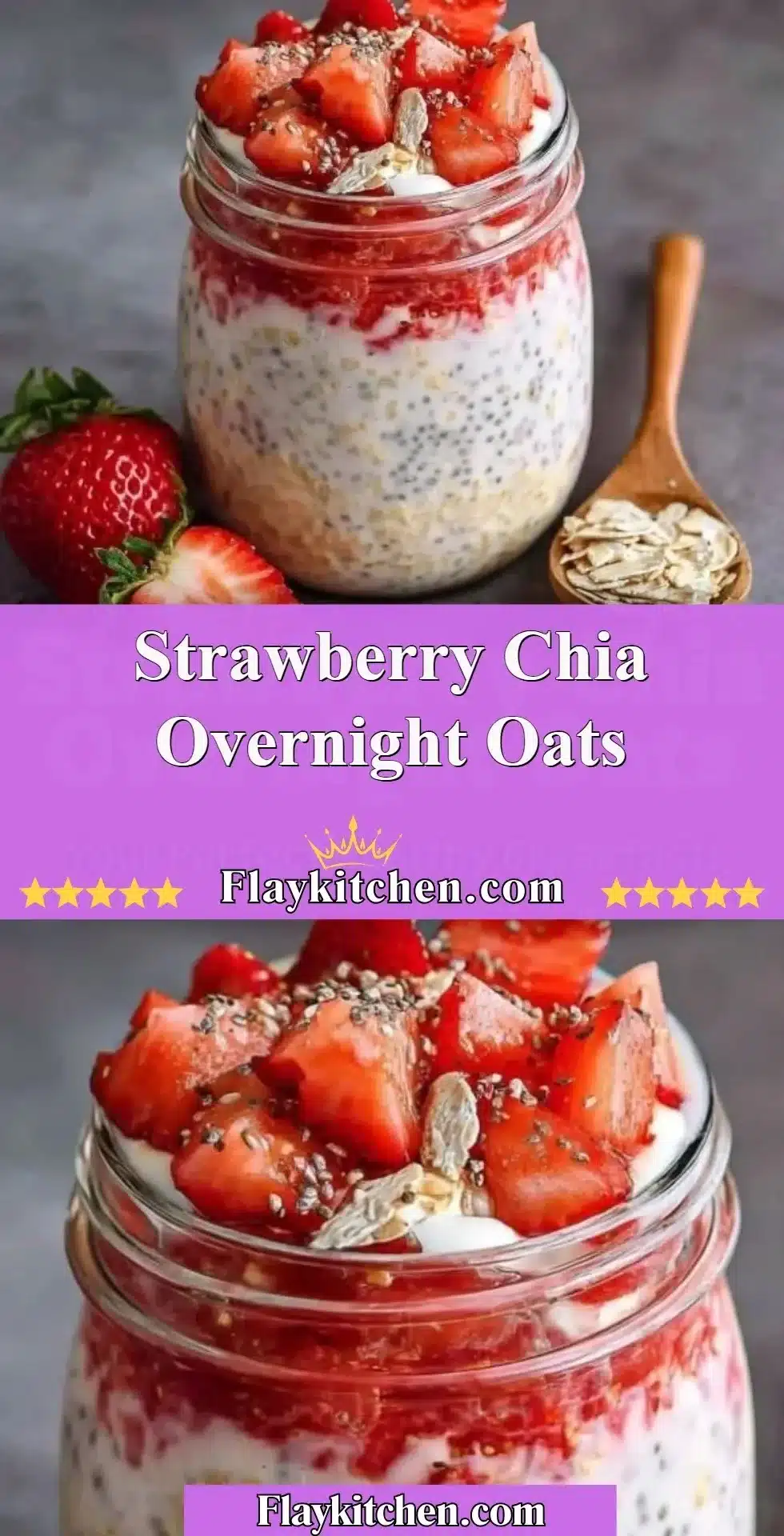 Strawberry Chia Overnight Oats 2 Bowl of strawberry chia overnight oats topped with fresh strawberries and chia seeds