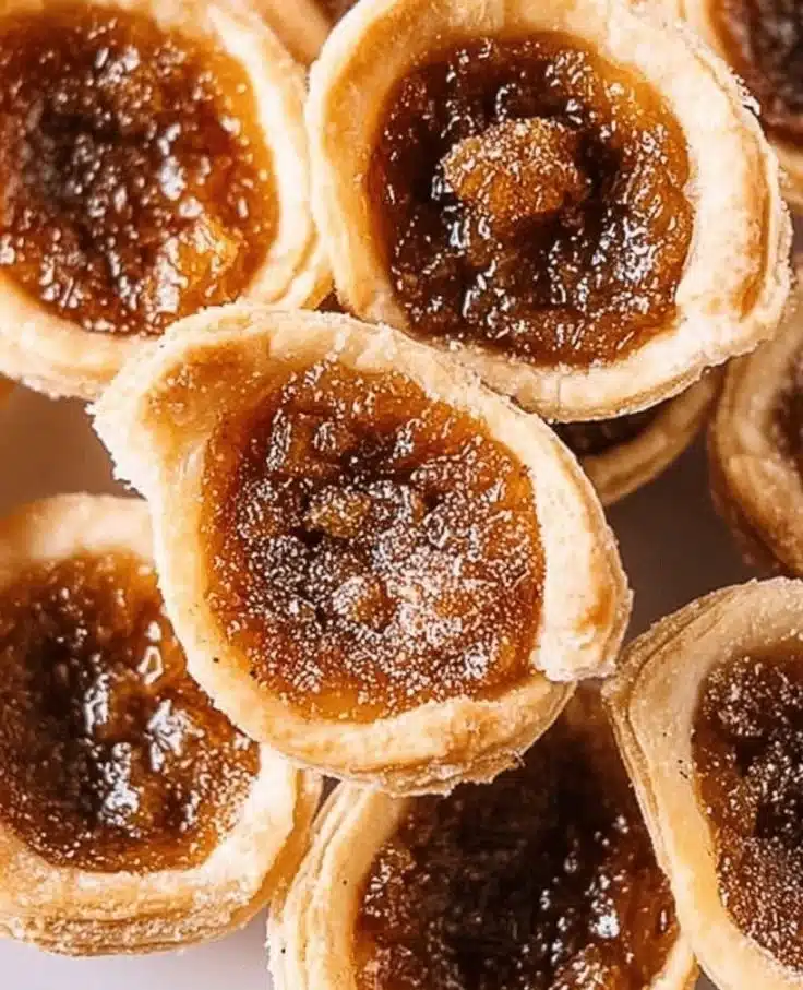Delicious sweet Canadian butter tarts on a rustic wooden table