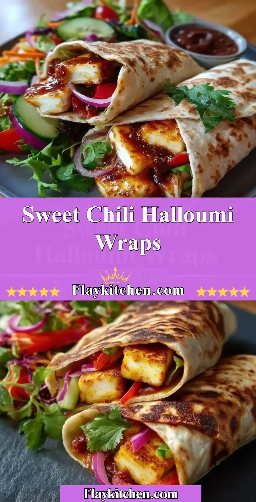 Sweet Chili Halloumi Wraps filled with fresh ingredients and spicy sauce