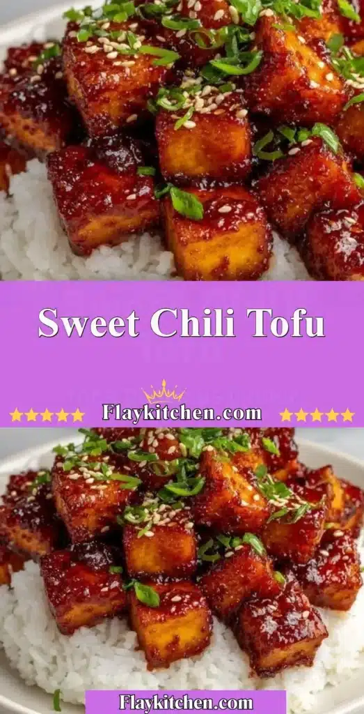 Delicious plate of sweet chili tofu garnished with fresh vegetables