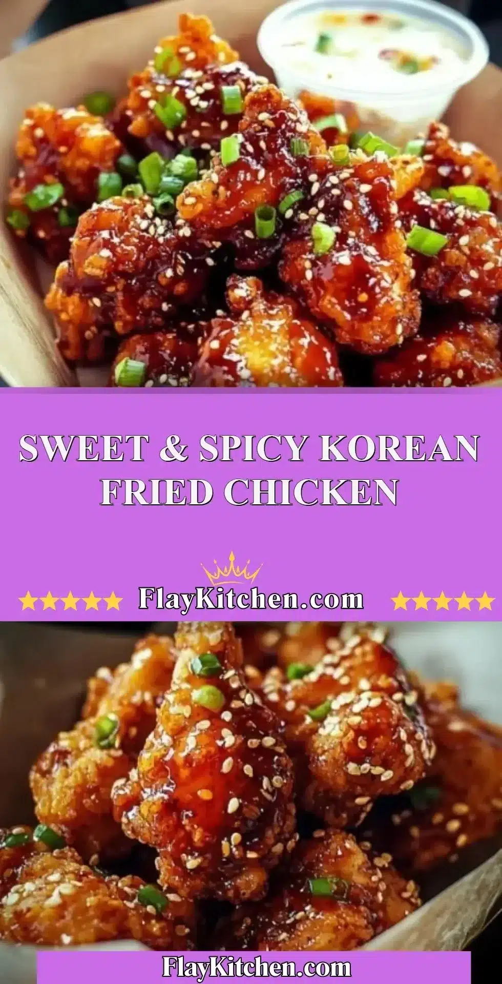 Delicious Sweet & Spicy Korean Fried Chicken served with dipping sauce