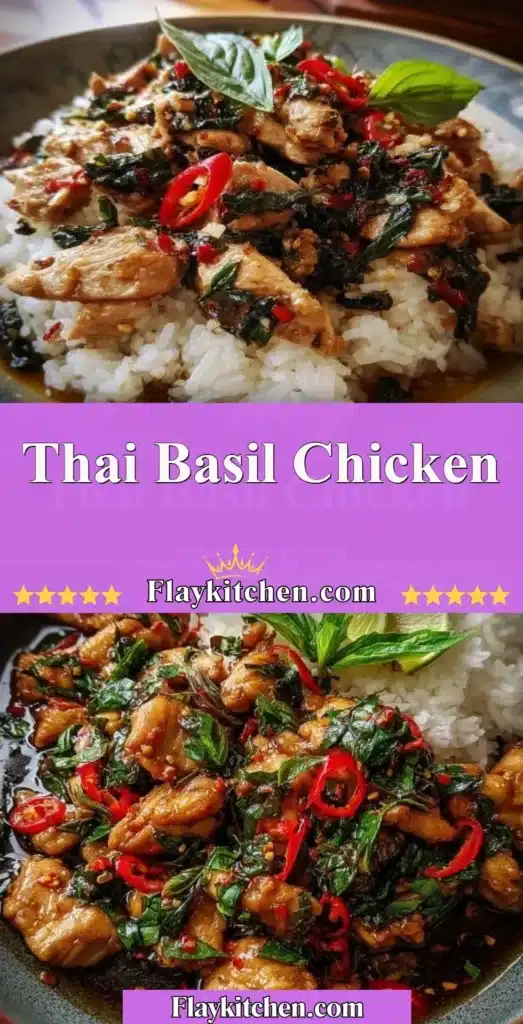Plate of Thai Basil Chicken garnished with fresh basil leaves