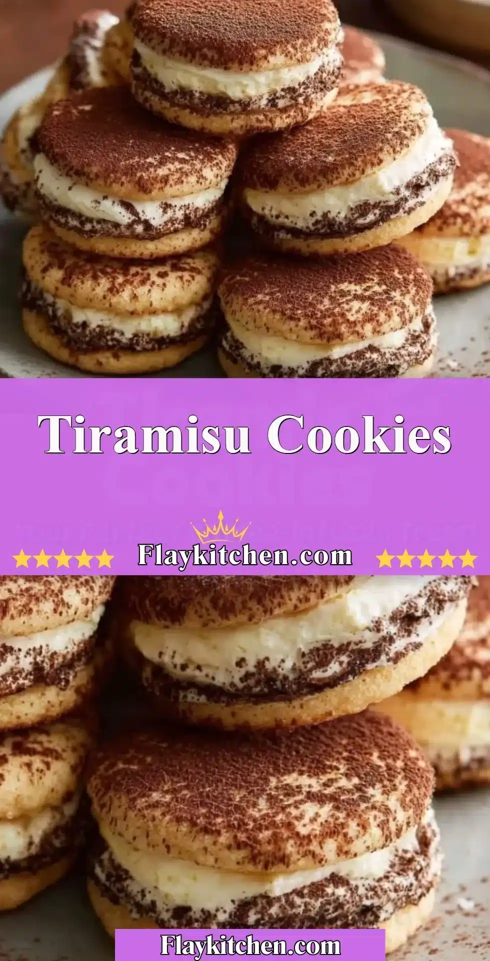 Tiramisu Cookies 2 Delicious tiramisu cookies with creamy coffee flavor and chocolate dusting.