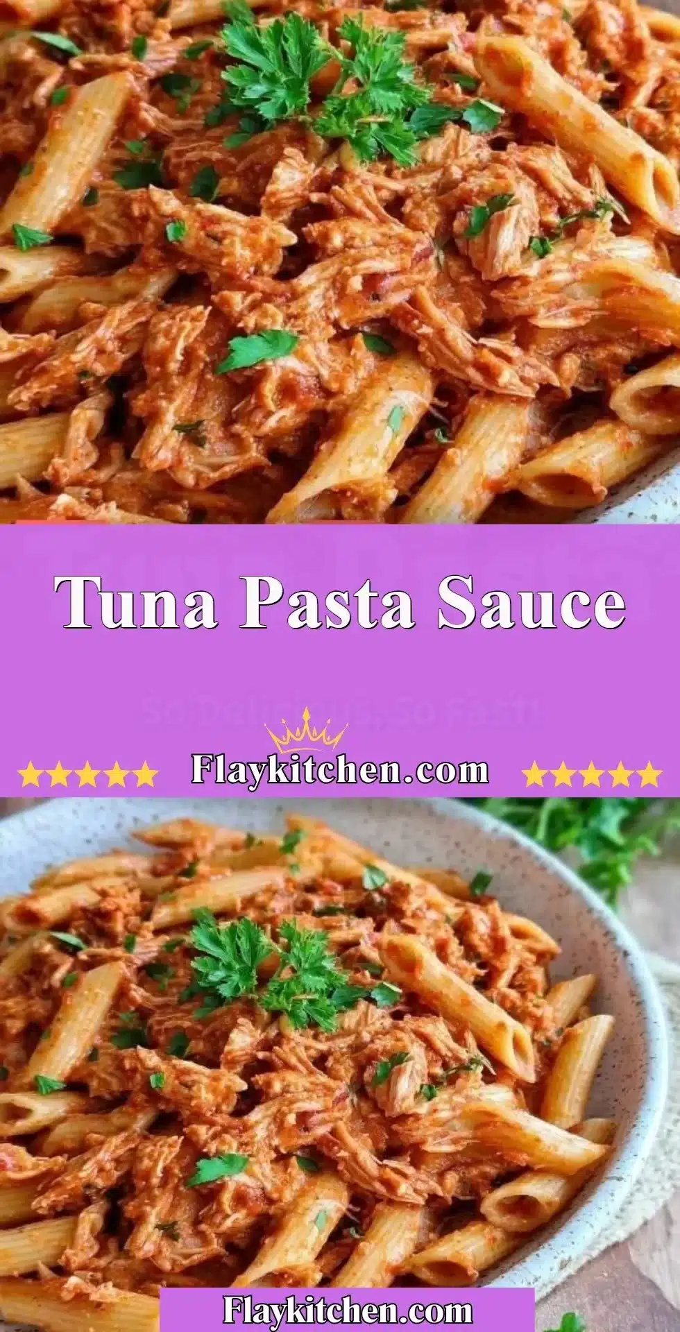 Tuna pasta sauce served over spaghetti with fresh herbs and cheese