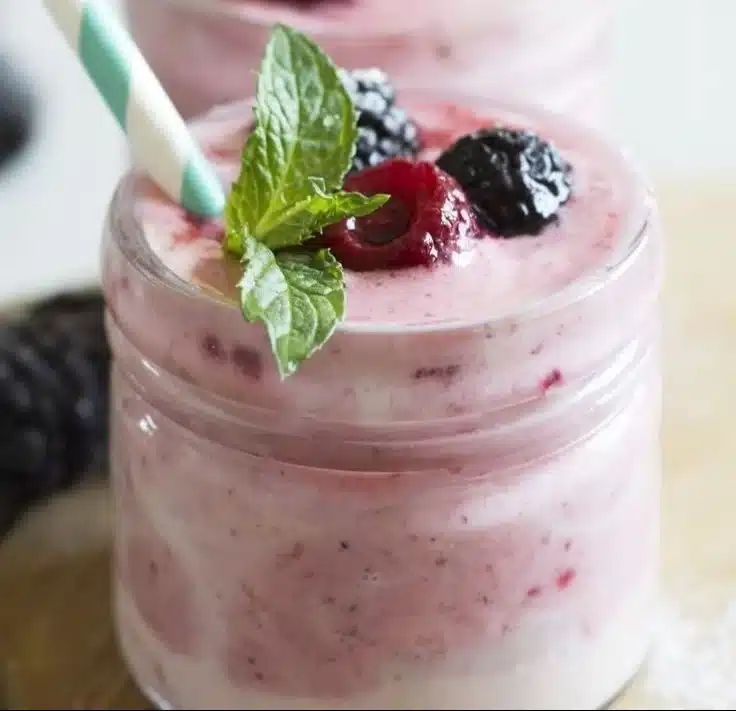 Vibrant protein smoothie made with fresh fruits and protein powder