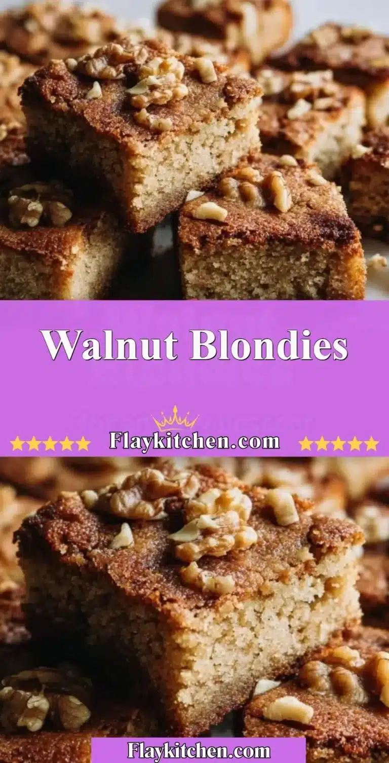 Delicious walnut blondies with a chewy texture and rich flavor.