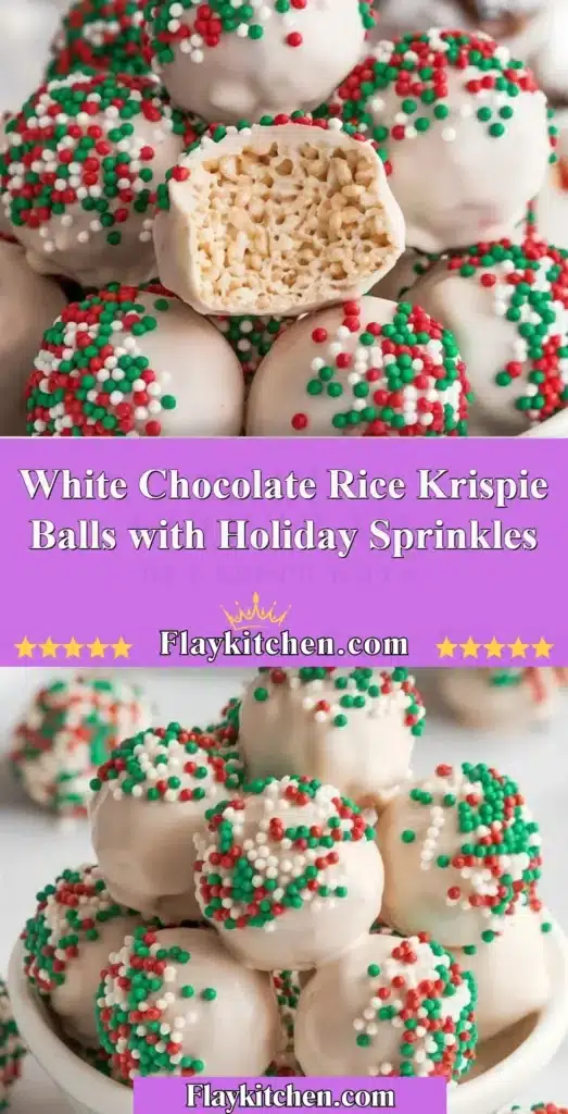 White Chocolate Rice Krispie Balls with colorful holiday sprinkles