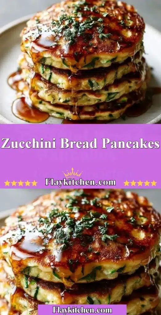 Delicious Zucchini Bread Pancakes stacked with syrup and fresh toppings