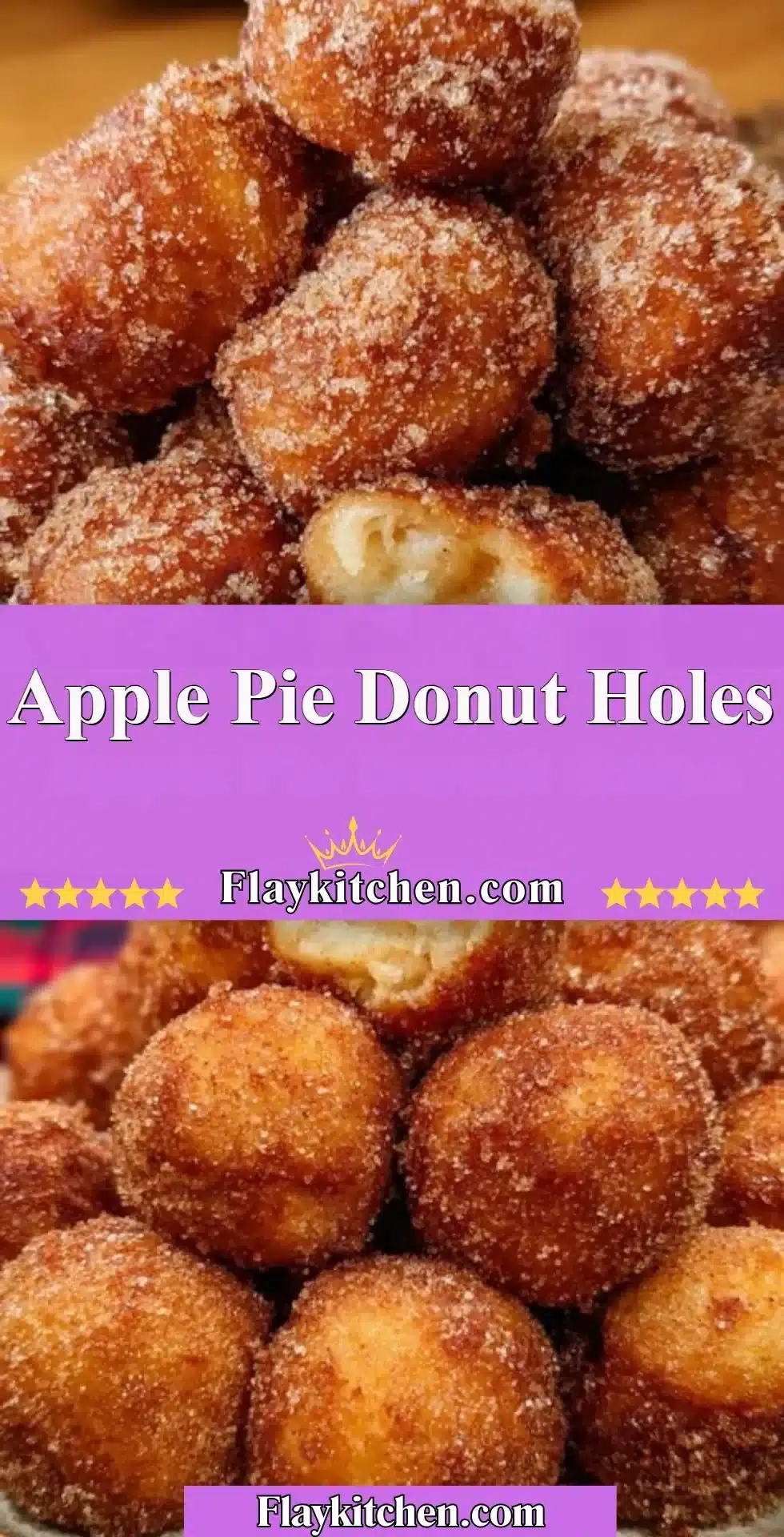 Freshly baked apple pie donut holes with cinnamon and sugar topping