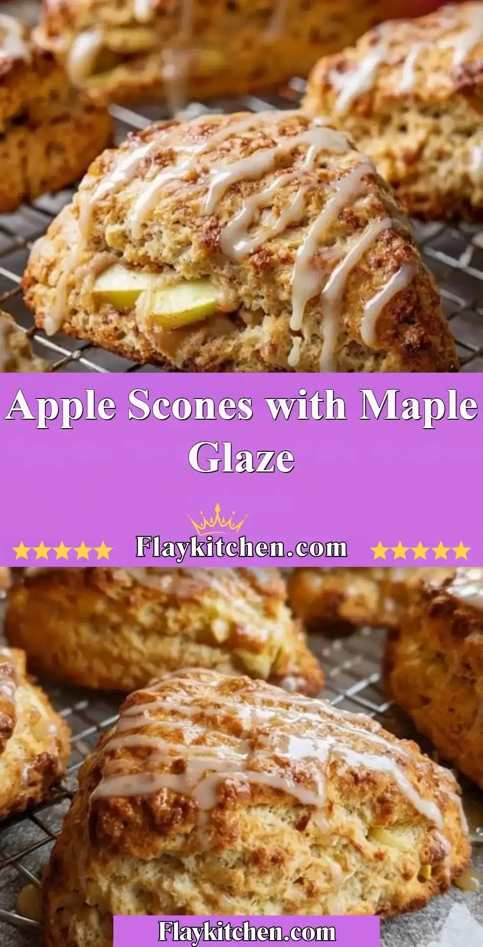 Freshly baked apple scones drizzled with maple glaze, perfect for breakfast.