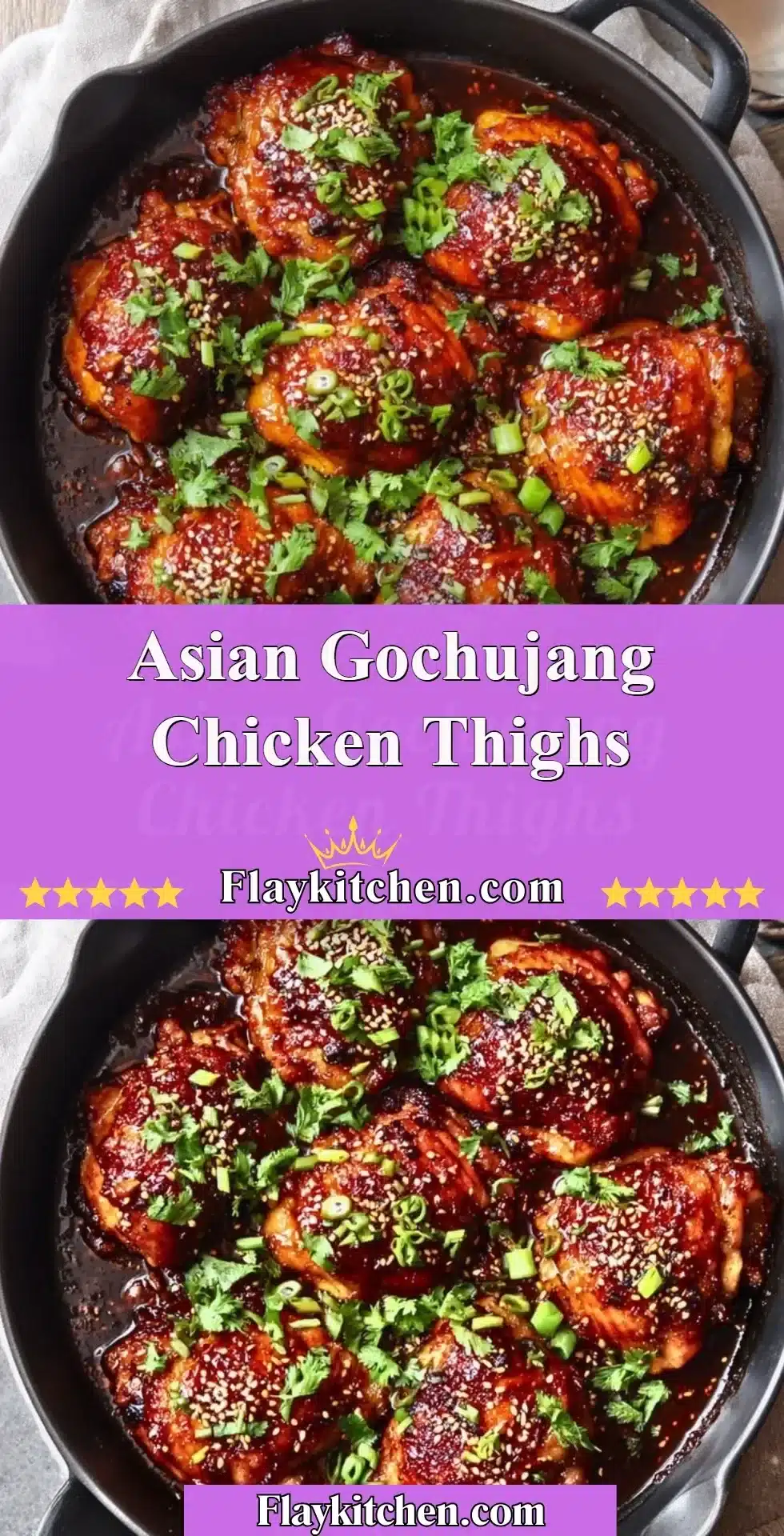 Delicious Asian Gochujang Chicken Thighs garnished with green onions