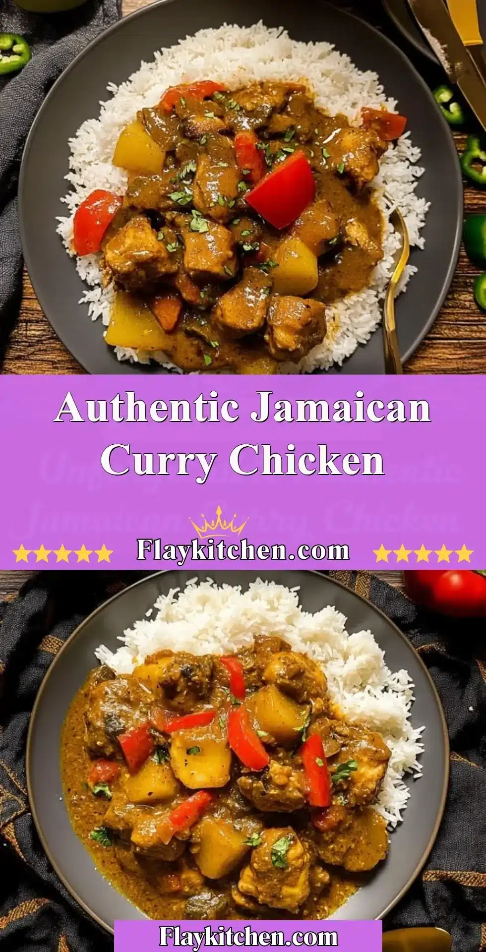 Authentic Jamaican Curry Chicken dish showcasing bright colors and spices.