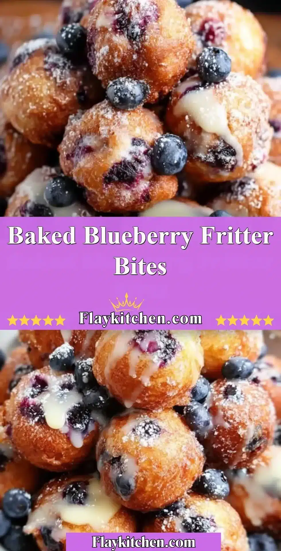Baked blueberry fritter bites served on a plate, fresh and delicious.