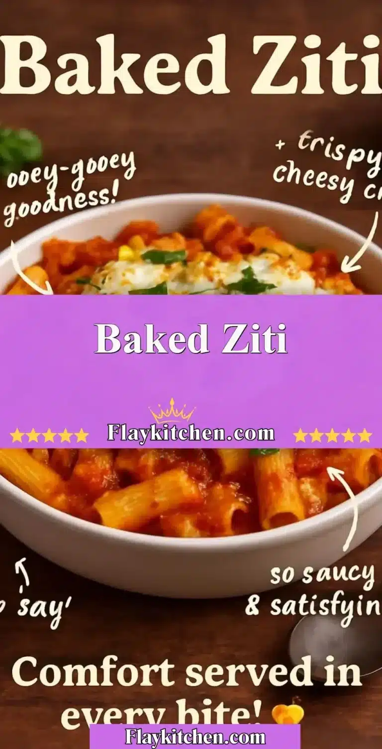 Delicious baked ziti served with cheese and fresh herbs in a casserole dish
