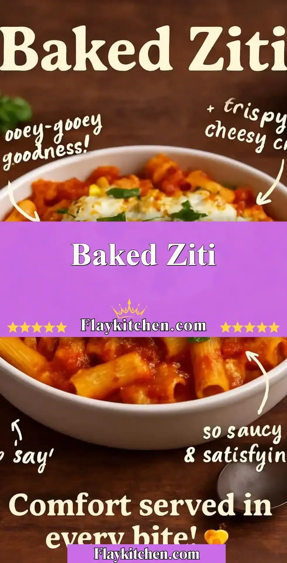 Delicious baked ziti served with cheese and fresh herbs in a casserole dish