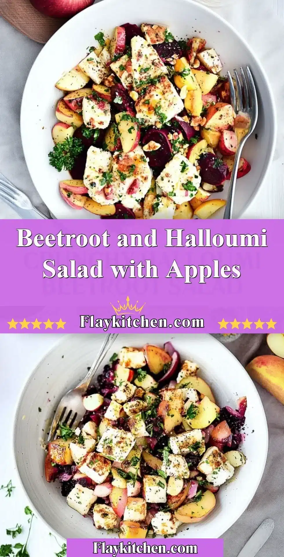 Colorful Beetroot and Halloumi Salad with Apples served on a plate