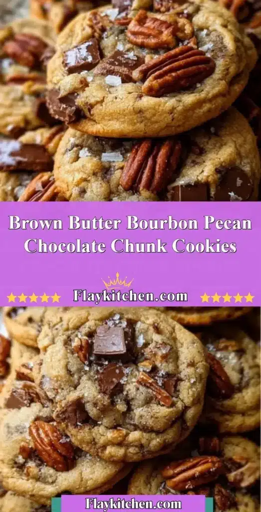 Delicious brown butter bourbon pecan chocolate chunk cookies on a plate