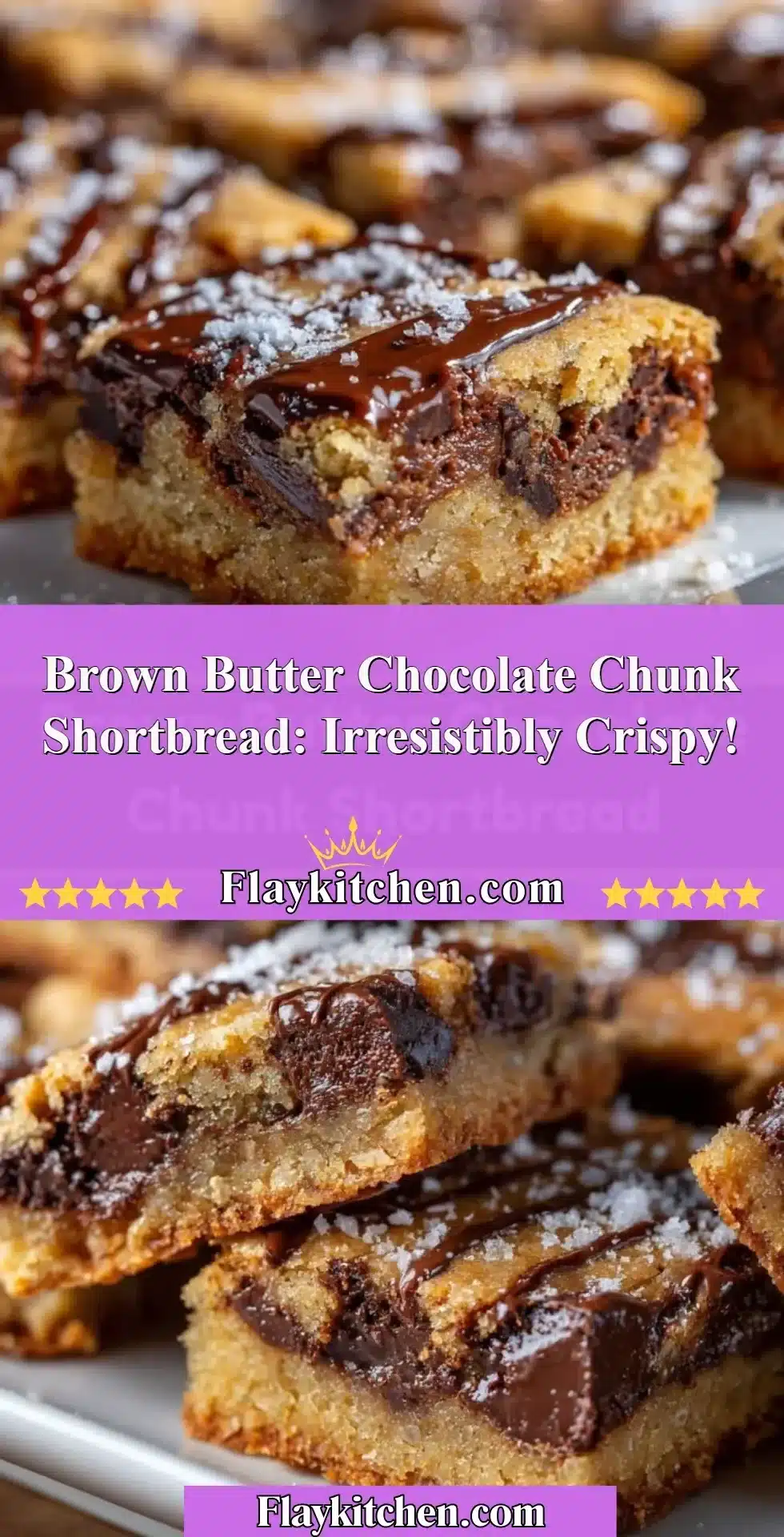 Delicious brown butter chocolate chunk shortbread cookies on a plate.