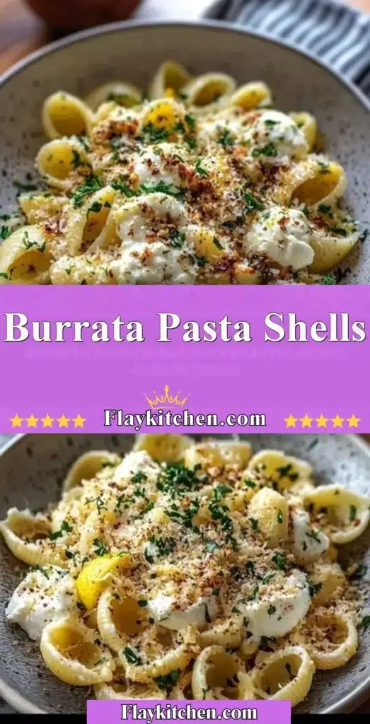 Delicious Burrata Pasta Shells filled with creamy cheese and topped with fresh herbs.
