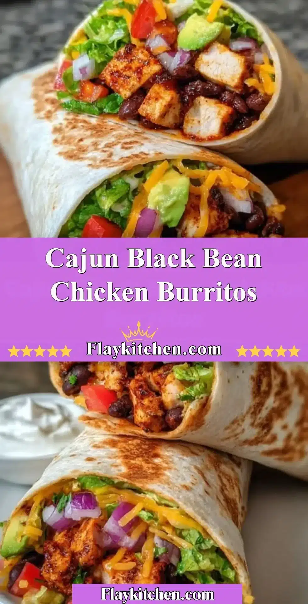 Cajun Black Bean Chicken Burritos with vibrant ingredients and spices