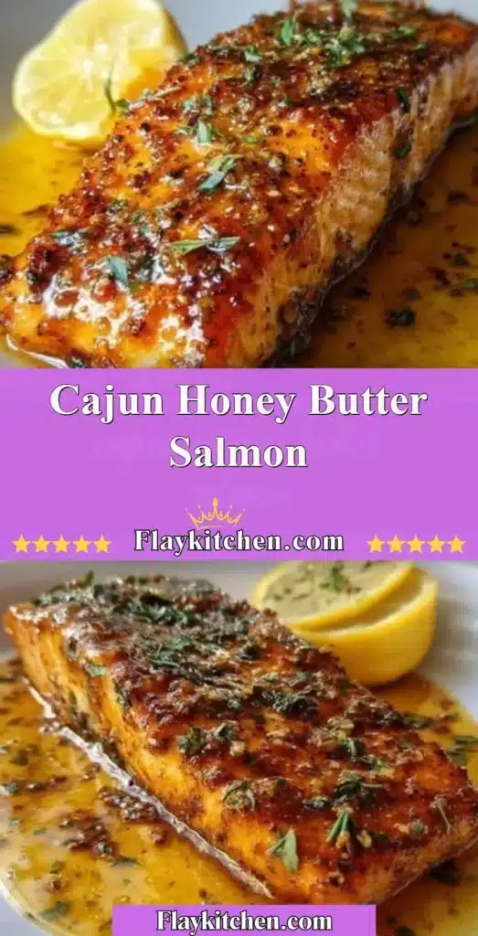 Cajun Honey Butter Salmon fillets garnished and served on a plate.