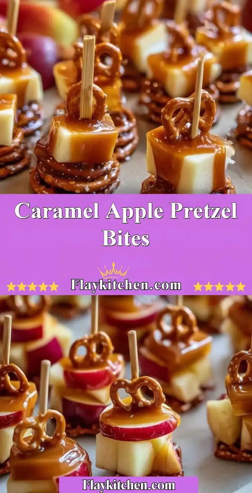 Delicious Caramel Apple Pretzel Bites drizzled with caramel sauce