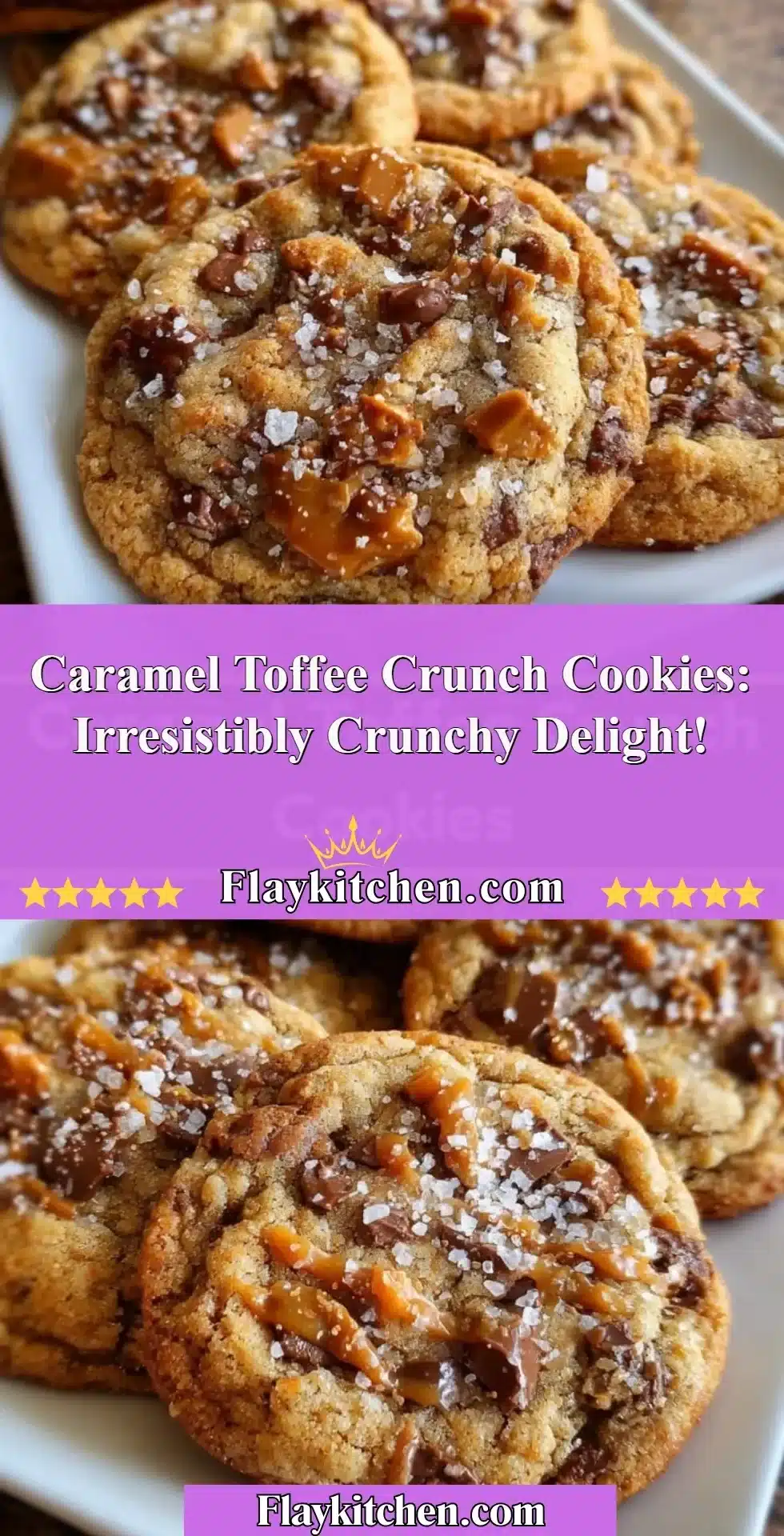 Delicious Caramel Toffee Crunch Cookies with crunchy texture and caramel drizzle