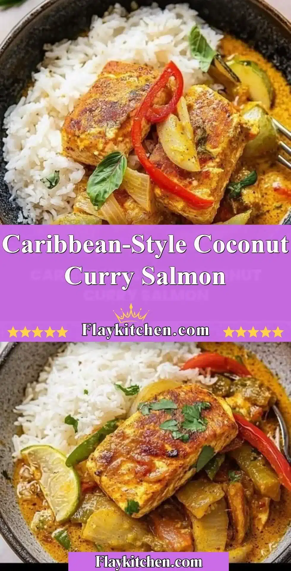 Caribbean-Style Coconut Curry Salmon dish garnished with herbs and spices