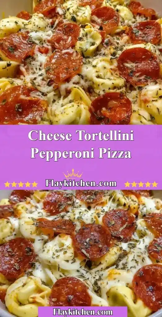 Delicious Cheese Tortellini Pepperoni Pizza with melted cheese and toppings.