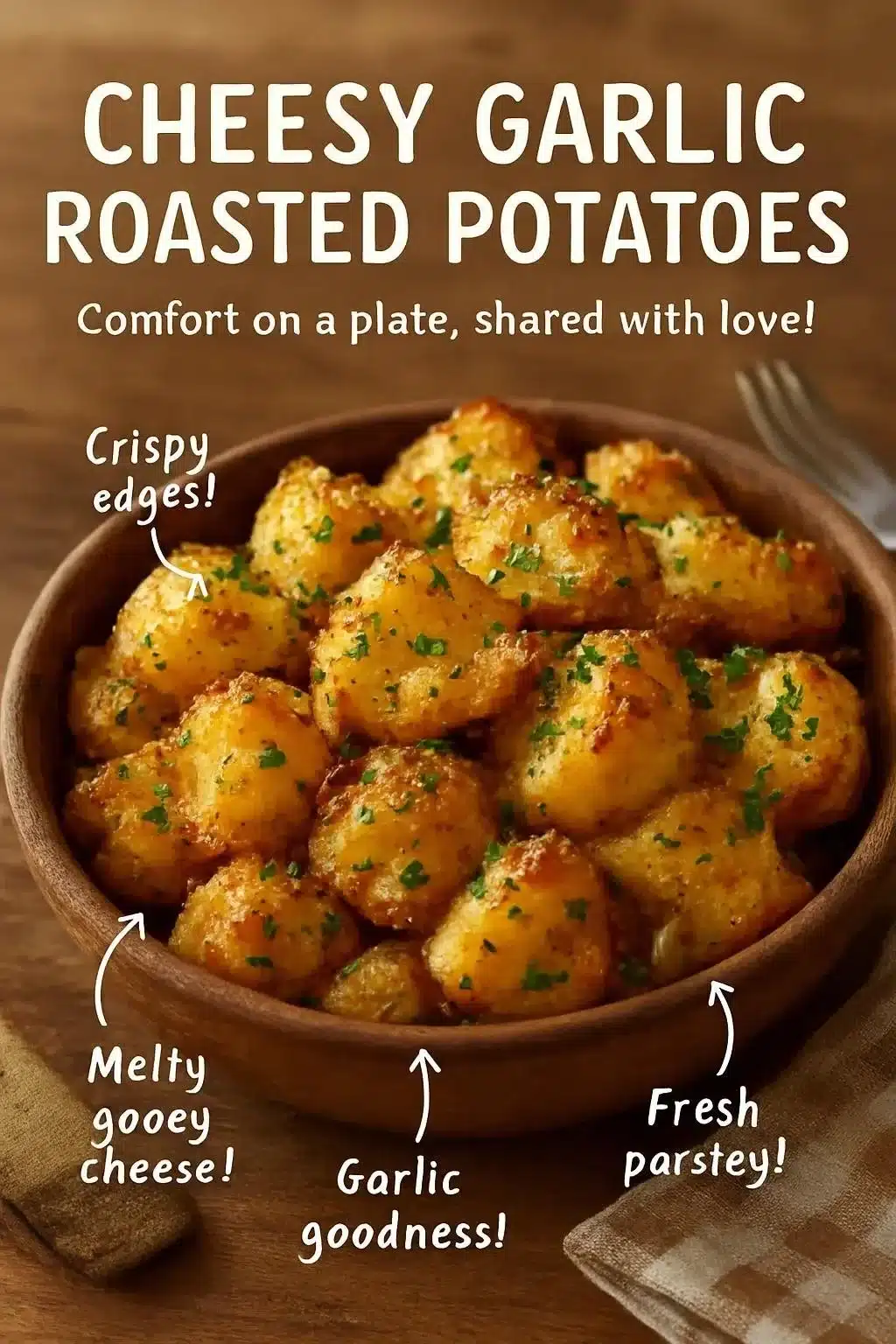 Cheesy Garlic Roasted Potatoes 2 Delicious cheesy garlic roasted potatoes golden and crispy, perfect for a savory dish.
