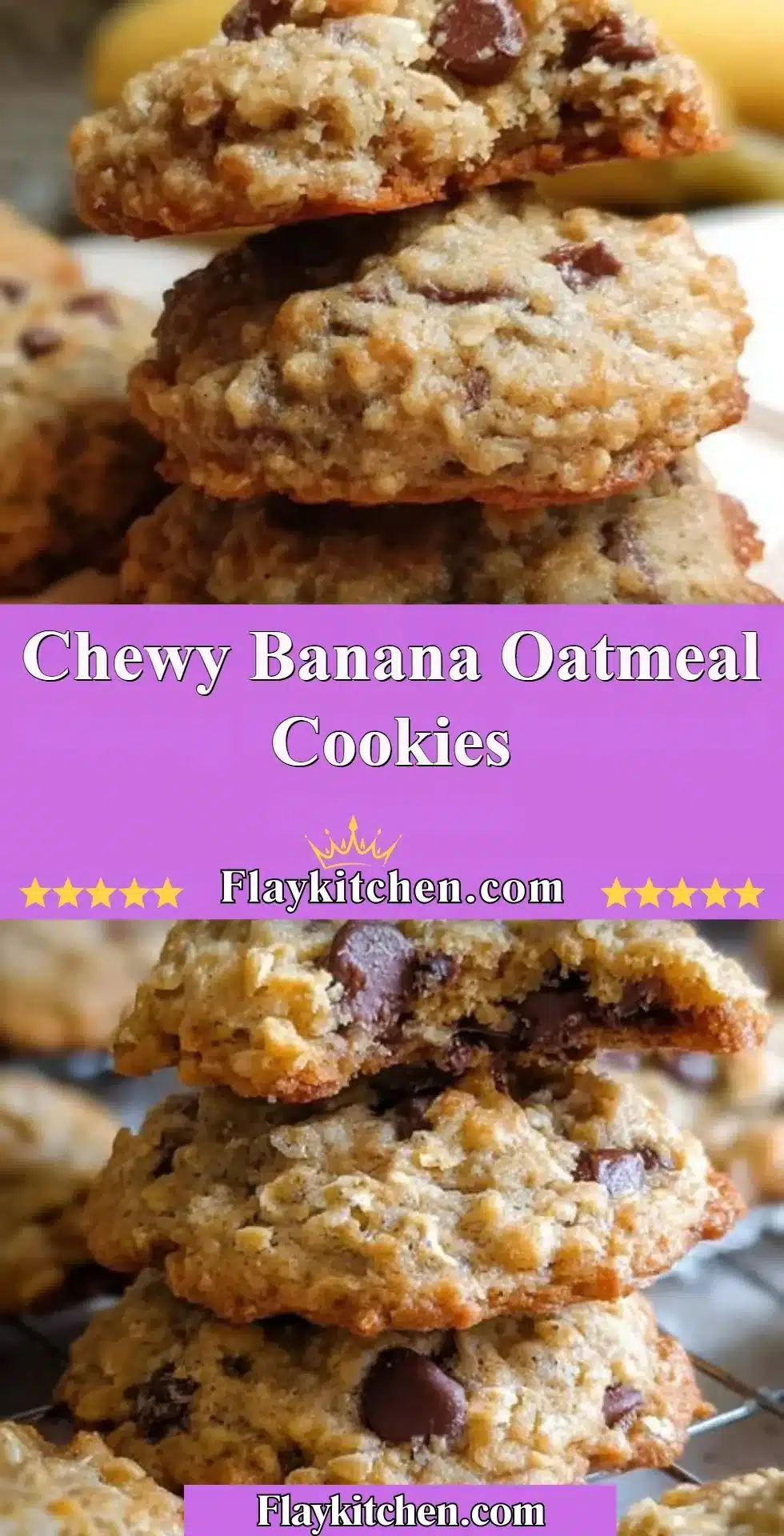 Chewy banana oatmeal cookies freshly baked on a plate