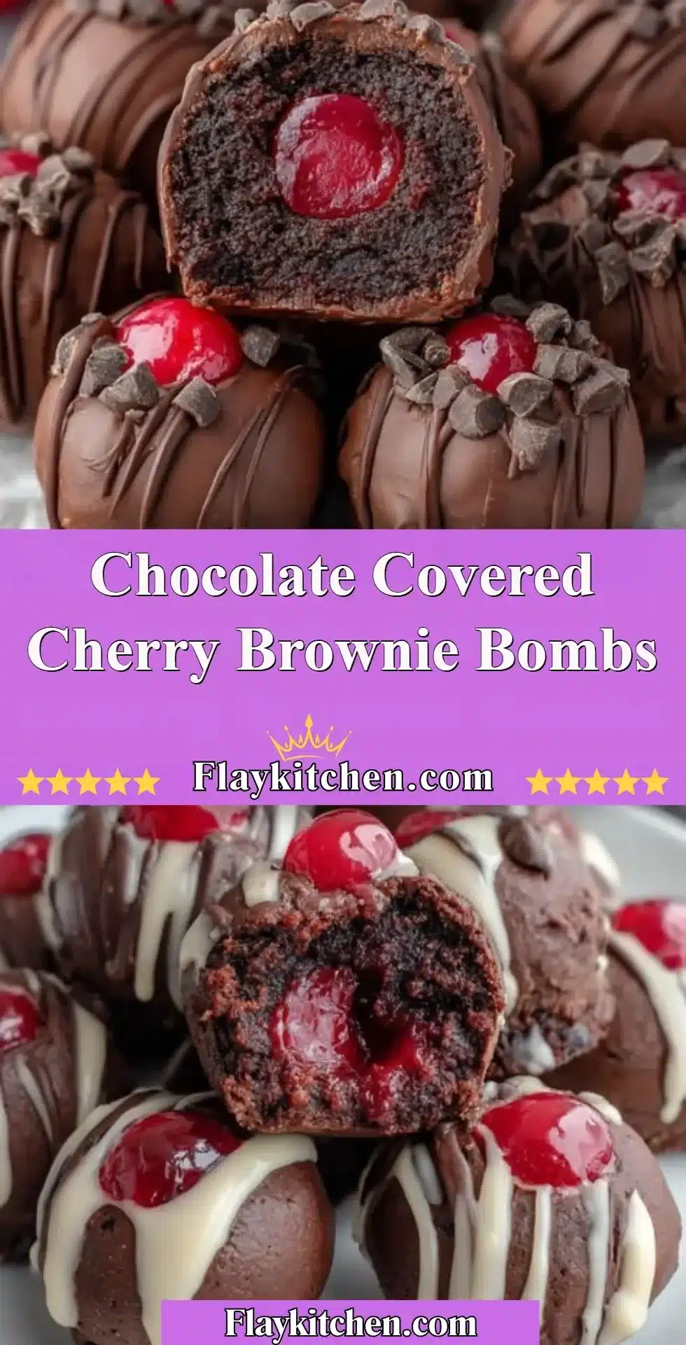 Chocolate covered cherry brownie bombs served on a plate