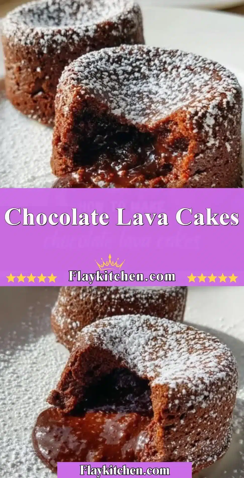 Delicious Chocolate Lava Cakes with molten chocolate center on a plate