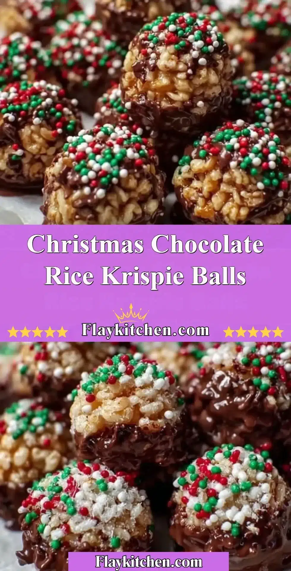 Delicious Christmas Chocolate Rice Krispie Balls on a festive display plate.