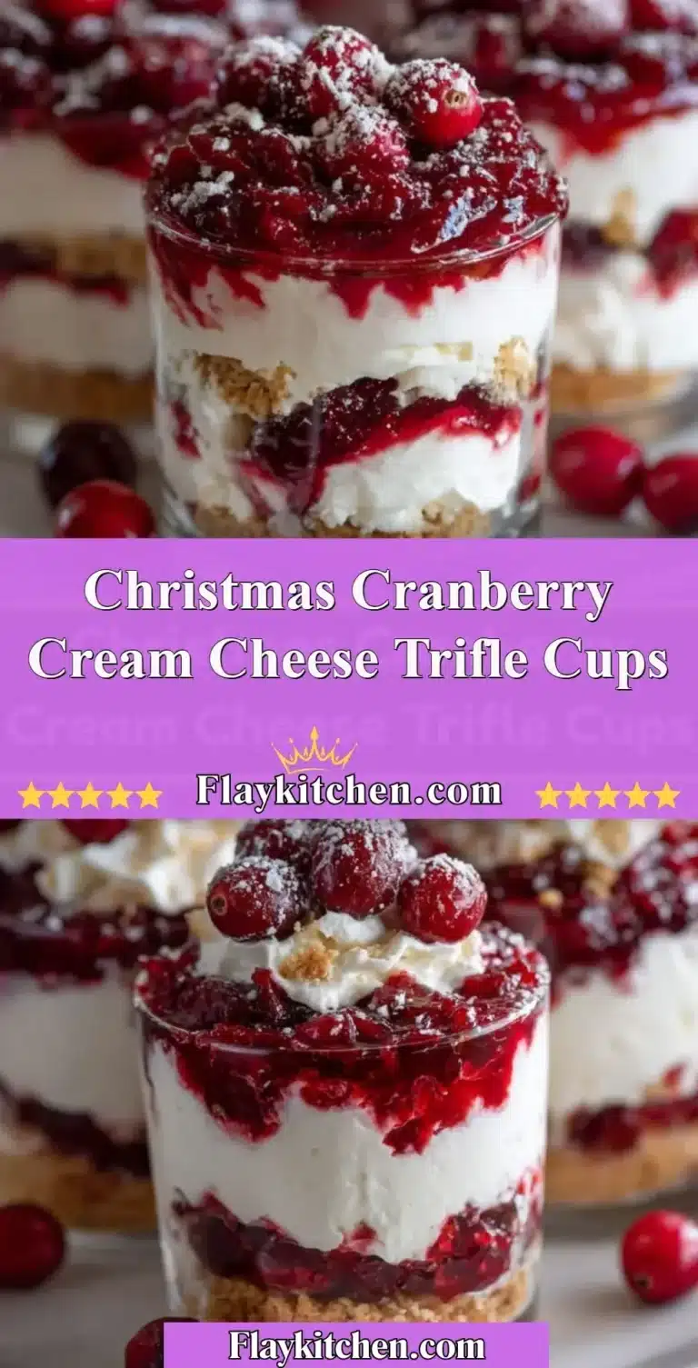 Christmas Cranberry Cream Cheese Trifle Cups served in festive glasses